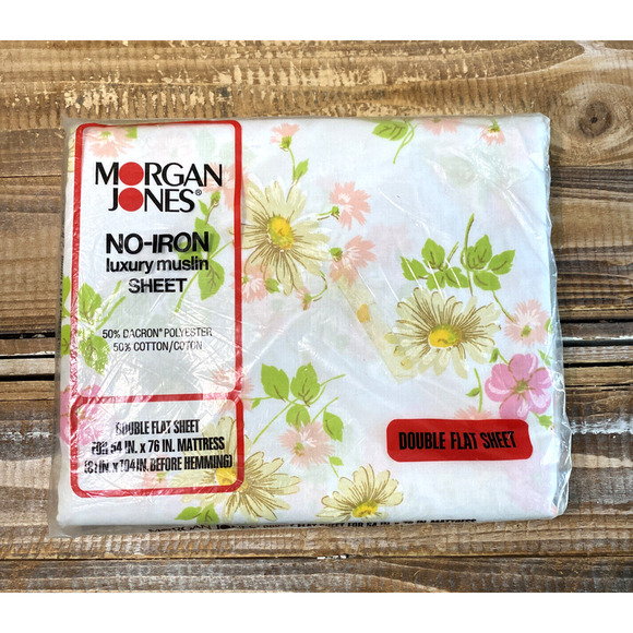 Vintage 1970s New Old Stock Morgan Jones Double Flat Sheet Flower Daisy Muslin - Picture 3 of 11
